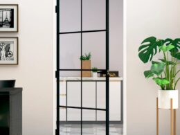 vidaXL Interior Door Black 36.6"x79.3" Tempered Glass&Aluminum Slim