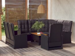 vidaXL 4 Piece Patio Lounge Set with Cushions Black Poly Rattan