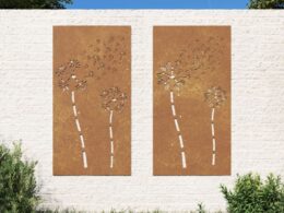vidaXL Patio Wall Decorations 2pcs 41.3"x21.7" Corten Steel Flower Design