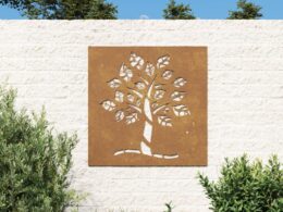 vidaXL Patio Wall Decoration 21.7"x21.7" Corten Steel Tree Design