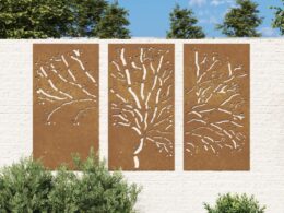 vidaXL Patio Wall Decorations 3 pcs 41.3"x21.7" Corten Steel Tree Design