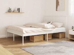 vidaXL Metal Bed Frame without Mattress with Headboard White 53.1"x74.8"