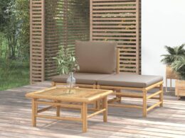 vidaXL 3 Piece Patio Lounge Set with Taupe Cushions Bamboo