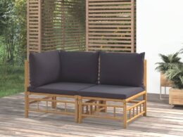 vidaXL 2 Piece Patio Lounge Set with Dark Gray Cushions Bamboo