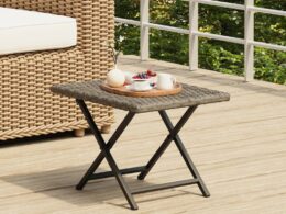 vidaXL Folding Table Gray 17.7"x13.8"x12.6" Poly Rattan