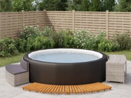 vidaXL Hot Tub Surround Gray Poly Rattan and Solid Wood Acacia