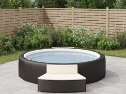 vidaXL Spa Benches with Cushions 2 pcs Black Poly Rattan
