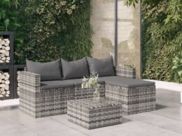 vidaXL 3 Piece Patio Lounge Set with Cushions Gray Poly Rattan