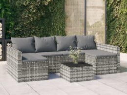 vidaXL 2 Piece Patio Lounge Set with Cushions Gray Poly Rattan