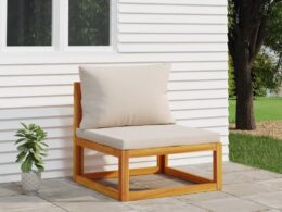 vidaXL Patio Middle Sofa with Light Gray Cushions Solid Wood Acacia