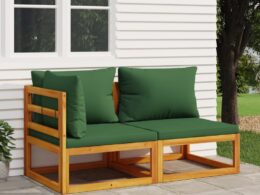 vidaXL 2 Piece Patio Sofa Set with Cushions Solid Wood Acacia