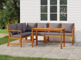 vidaXL 5 Piece Patio Dining Set with Cushions Solid Wood Acacia