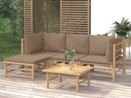 vidaXL 5 Piece Patio Lounge Set with Taupe Cushions Bamboo