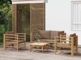 vidaXL 5 Piece Patio Lounge Set with Taupe Cushions Bamboo