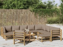 vidaXL 12 Piece Patio Lounge Set with Taupe Cushions Bamboo