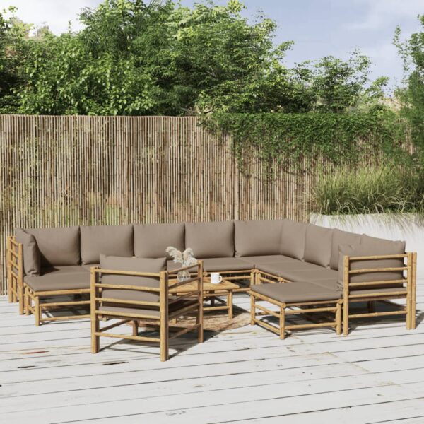 vidaXL 12 Piece Patio Lounge Set with Taupe Cushions Bamboo