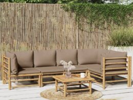 vidaXL 6 Piece Patio Lounge Set with Taupe Cushions Bamboo