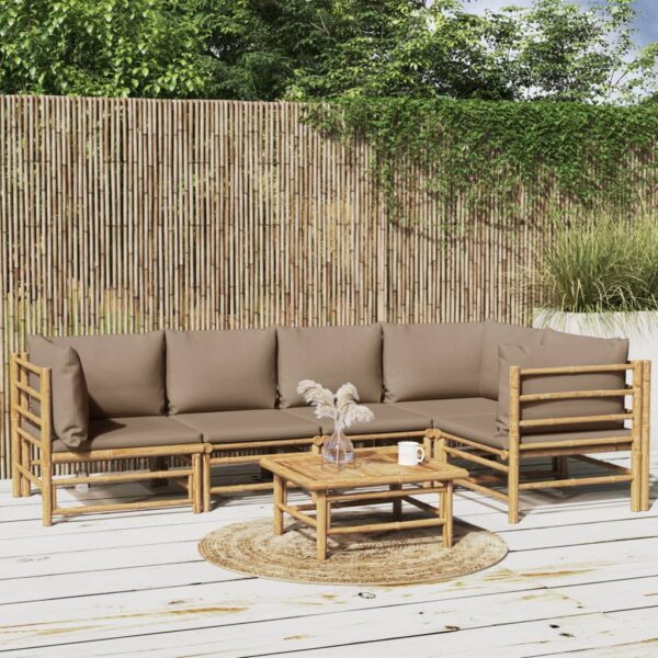 vidaXL 6 Piece Patio Lounge Set with Taupe Cushions Bamboo