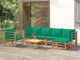 vidaXL 7 Piece Patio Lounge Set with Green Cushions Bamboo