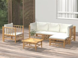 vidaXL 6 Piece Patio Lounge Set with Cream White Cushions Bamboo