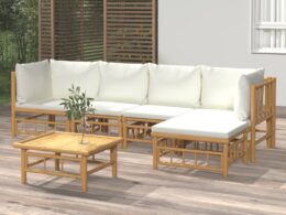 vidaXL 6 Piece Patio Lounge Set with Cream White Cushions Bamboo