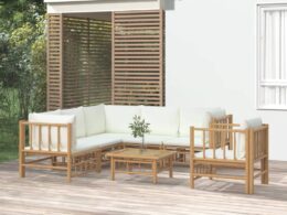 vidaXL 7 Piece Patio Lounge Set with Cream White Cushions Bamboo