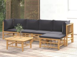 vidaXL 6 Piece Patio Lounge Set with Dark Gray Cushions Bamboo
