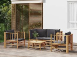 vidaXL 5 Piece Patio Lounge Set with Dark Gray Cushions Bamboo
