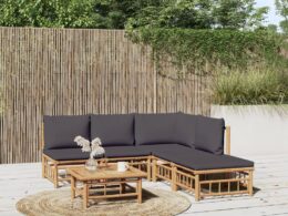 vidaXL 6 Piece Patio Lounge Set with Dark Gray Cushions Bamboo