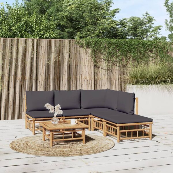 vidaXL 6 Piece Patio Lounge Set with Dark Gray Cushions Bamboo