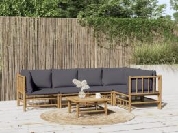 vidaXL 6 Piece Patio Lounge Set with Dark Gray Cushions Bamboo