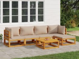 vidaXL 6 Piece Patio Lounge Set with Taupe Cushions Solid Wood
