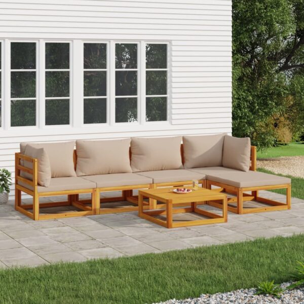 vidaXL 6 Piece Patio Lounge Set with Taupe Cushions Solid Wood