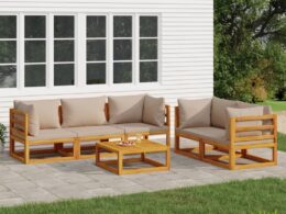 vidaXL 6 Piece Patio Lounge Set with Taupe Cushions Solid Wood