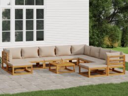 vidaXL 11 Piece Patio Lounge Set with Taupe Cushions Solid Wood
