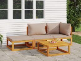 vidaXL 4 Piece Patio Lounge Set with Taupe Cushions Solid Wood