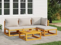 vidaXL 5 Piece Patio Lounge Set with Light Gray Cushions Solid Wood