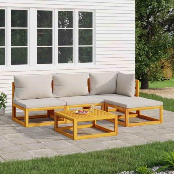 vidaXL 5 Piece Patio Lounge Set with Light Gray Cushions Solid Wood