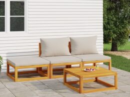 vidaXL 4 Piece Patio Lounge Set with Light Gray Cushions Solid Wood
