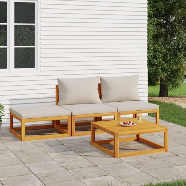 vidaXL 4 Piece Patio Lounge Set with Light Gray Cushions Solid Wood