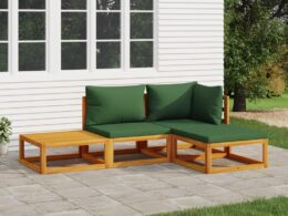 vidaXL 4 Piece Patio Lounge Set with Green Cushions Solid Wood