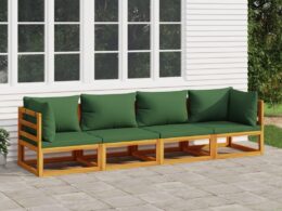vidaXL 4 Piece Patio Lounge Set with Green Cushions Solid Wood
