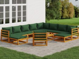 vidaXL 12 Piece Patio Lounge Set with Green Cushions Solid Wood