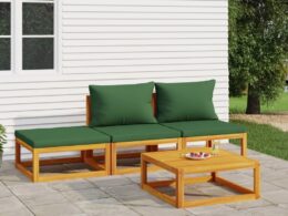 vidaXL 4 Piece Patio Lounge Set with Green Cushions Solid Wood