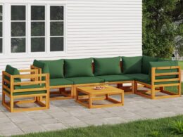 vidaXL 7 Piece Patio Lounge Set with Green Cushions Solid Wood