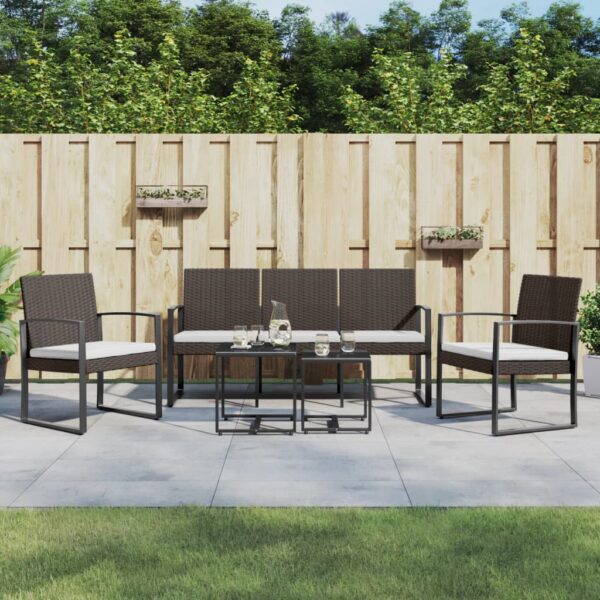 vidaXL 5 piece Patio Dining Set with Cushions Brown PP Rattan