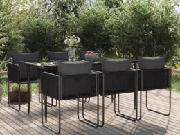 vidaXL 7 Piece Patio Dining Set Black