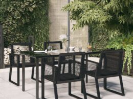 vidaXL 5 Piece Patio Dining Set Black PVC Rattan