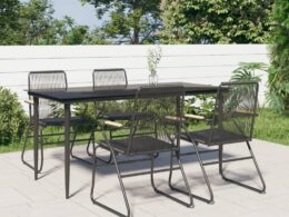 vidaXL 5 Piece Patio Dining Set Black PVC Rattan