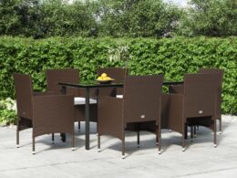 vidaXL 7 Piece Patio Dining Set with Cushions Brown and Black